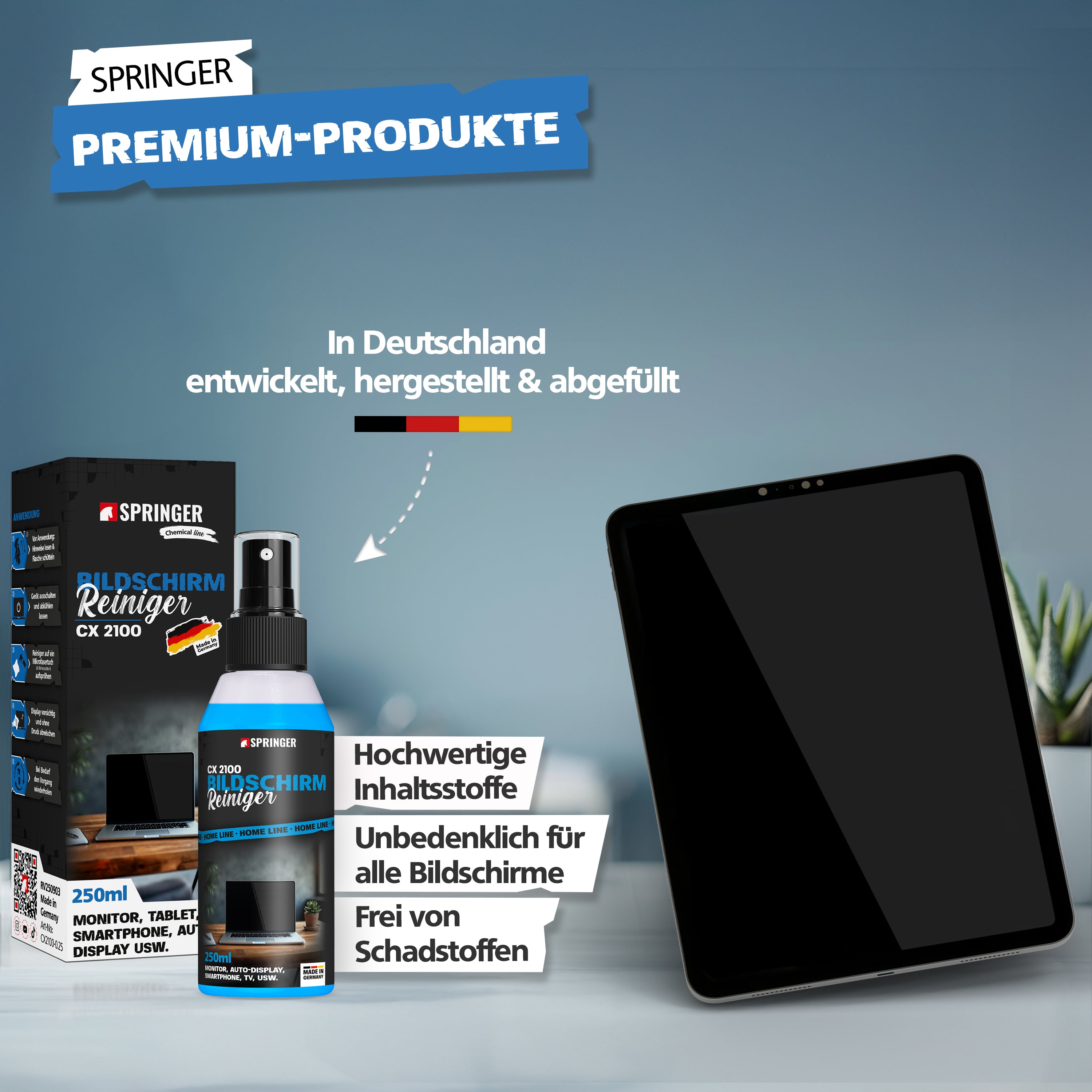 SPRINGER - CX2300 - 1x Bildschirmreiniger 250 ml + ZX1401 - 1x Carbontuch + ZX3060 - 1x Minipinsel